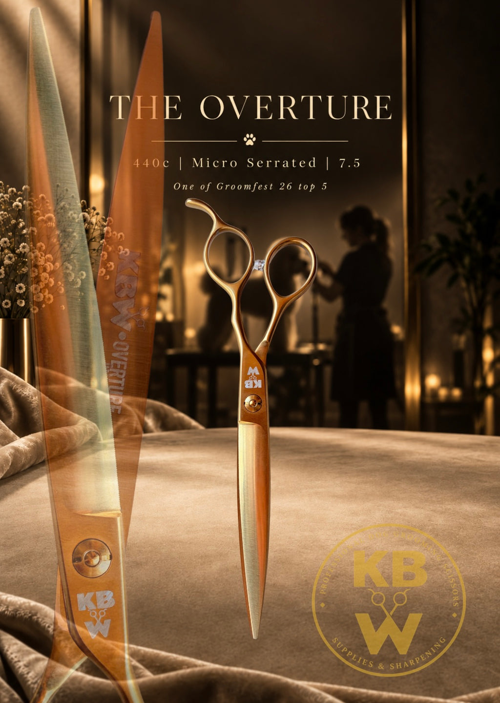 ‘KBW’ ‘Overture’ 7.5 Recta versátil | Microdentada | 440c (Dorado / Diestro)